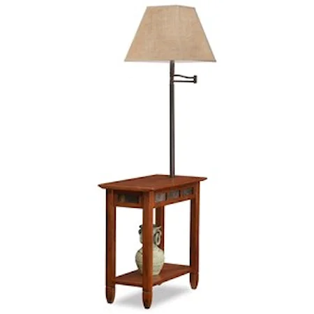 Rustic Rectangular End Table with Slate Tile and Swing Arm Lamp